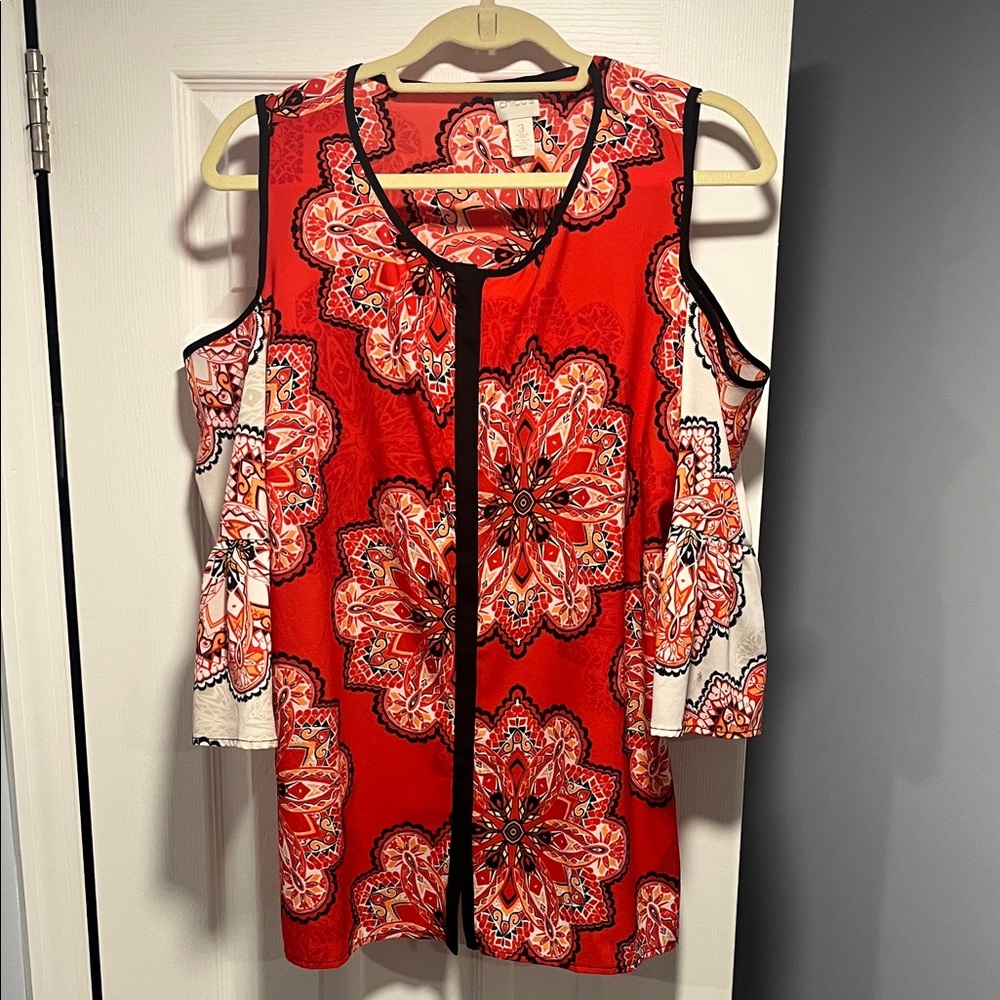 Chico's Vibrant Red and Black Patterned Blouse